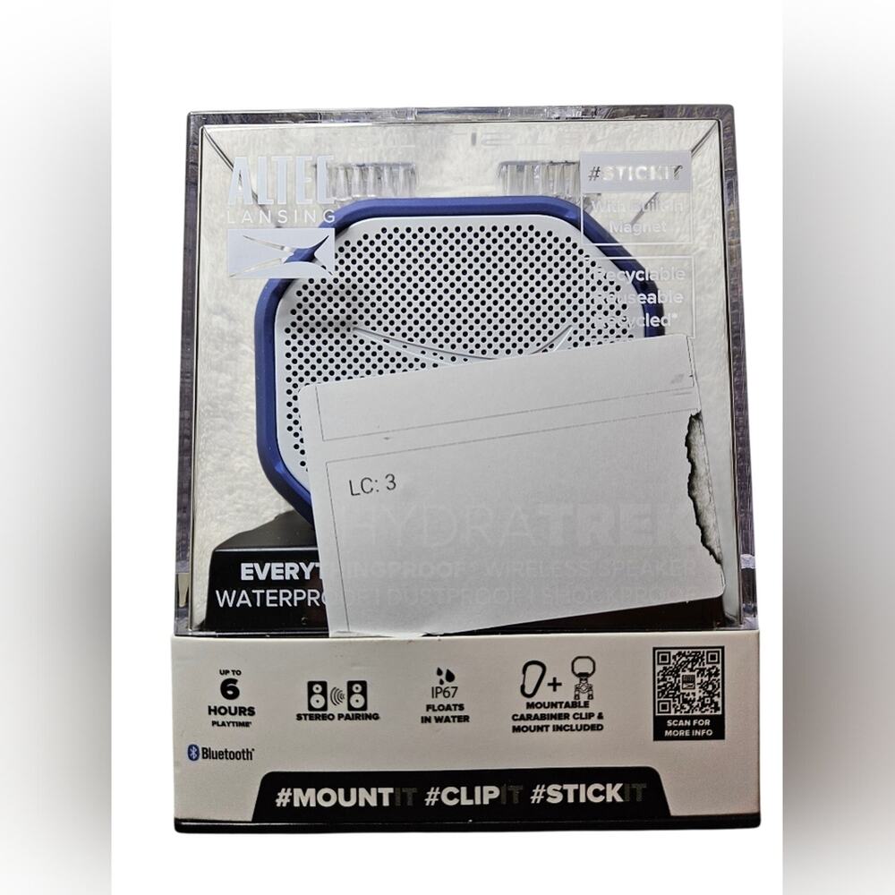 NWT Altec Lansing #StickIt Blue Waterproof Bluetooth Speaker. Never Opened/used.